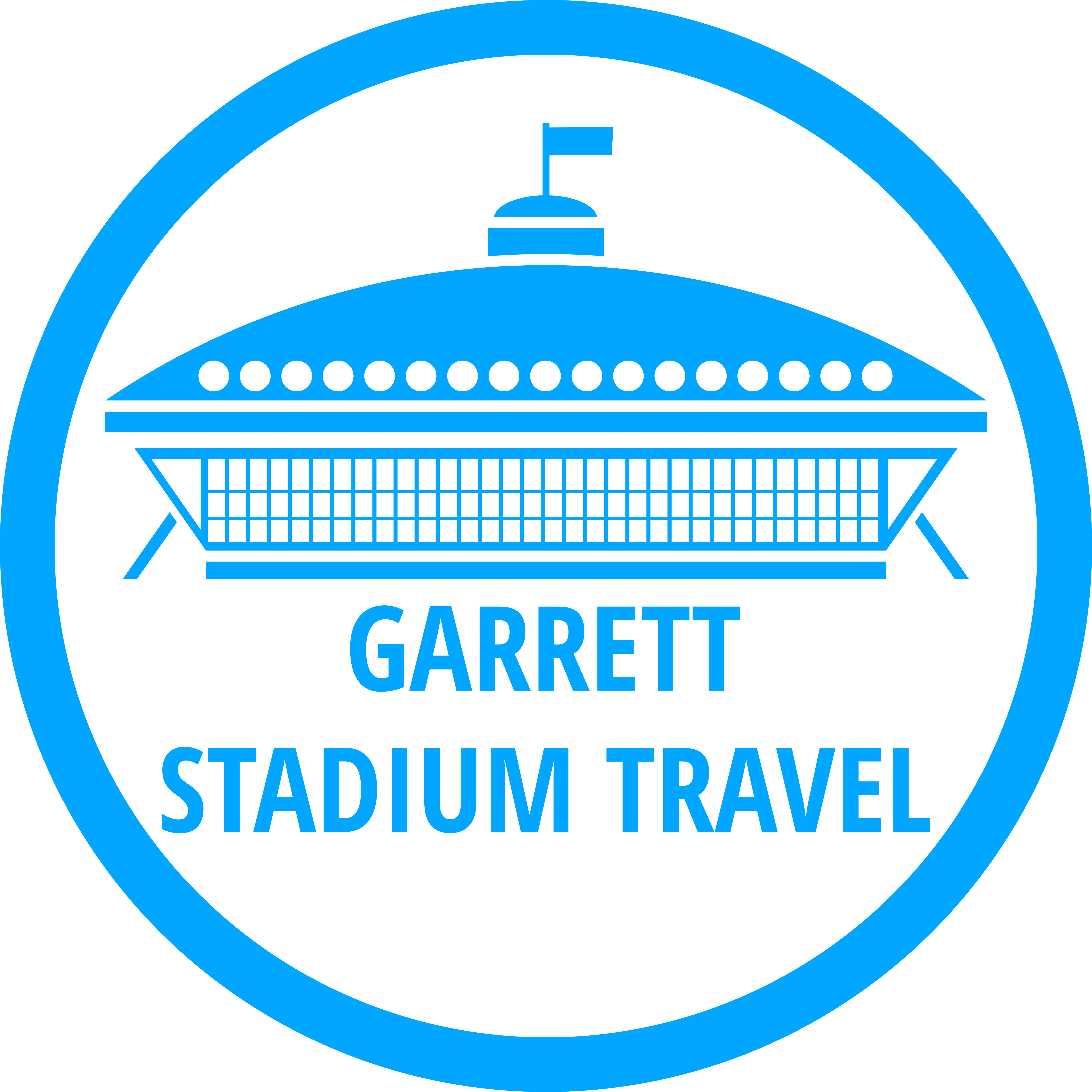 Stadium icon with Garrett Stadium Travel wordmark